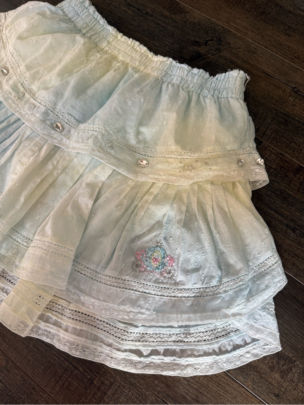 Loveshackfancy Blue Cream Cinderella Embroidered Ruffle Mini Skirt Medium